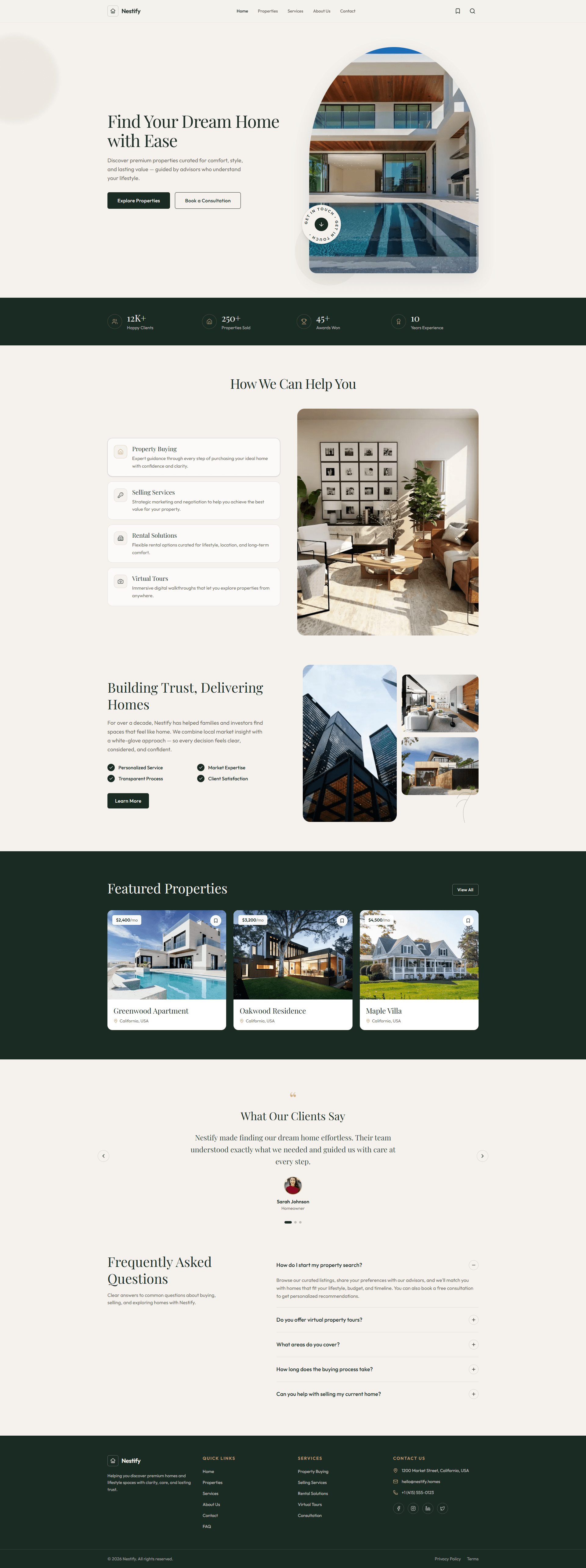 Nestify website homepage