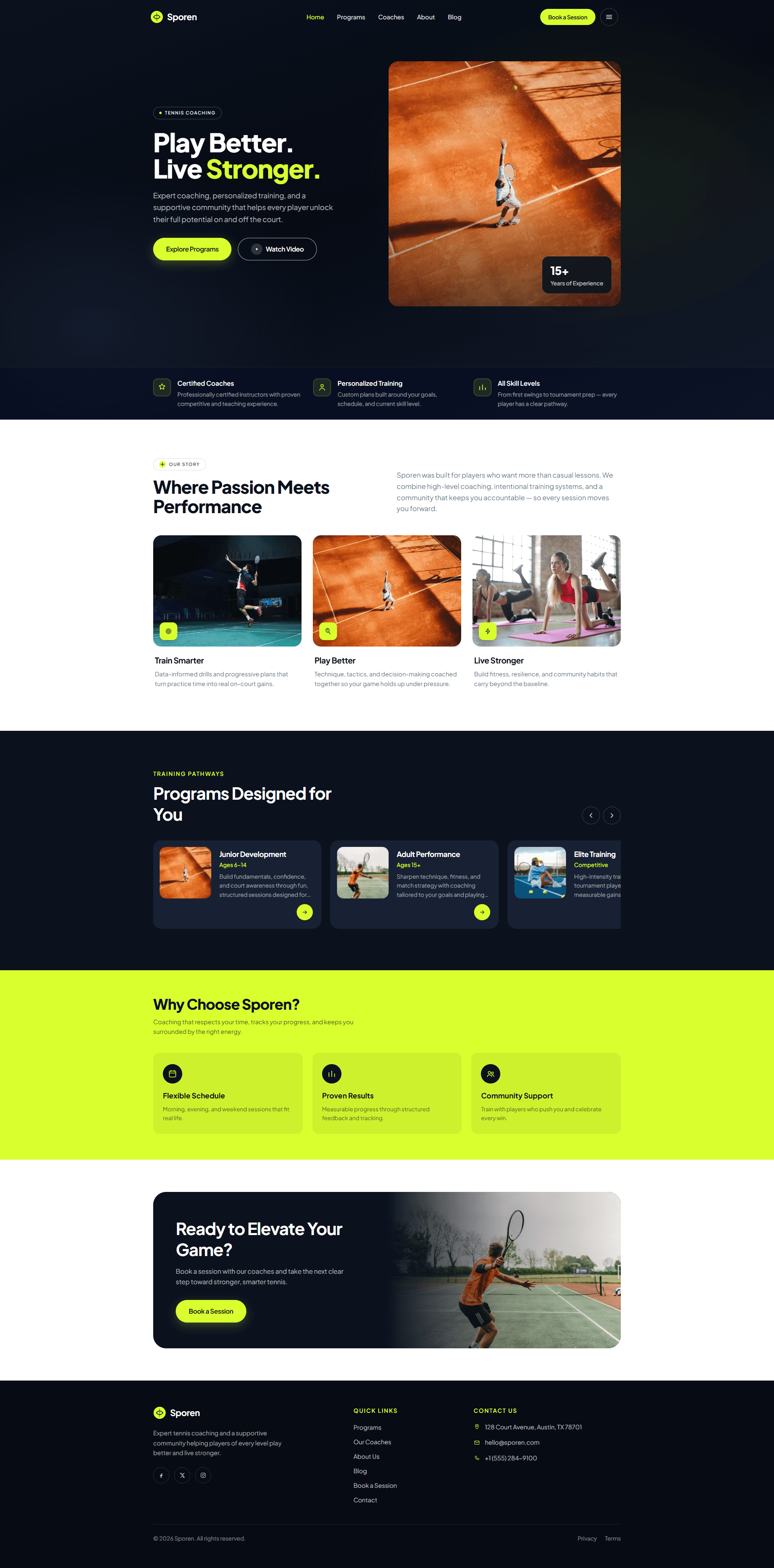 Sporen website homepage